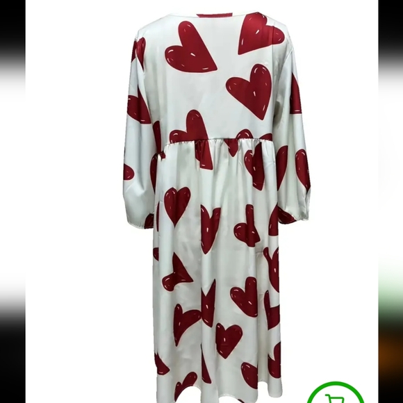 White and Red 3/4 sleeve Crew Neck Sundress - Picture 4 of 6